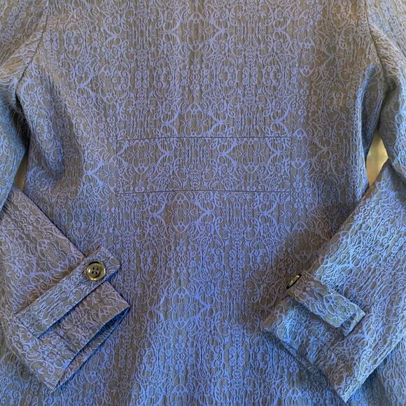 Ethyl Patterned Long Coat Women's M Blue Brocade Button Down Victorian (0317) - Picture 11 of 12